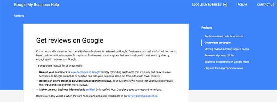 Google Business Reviews Help Page