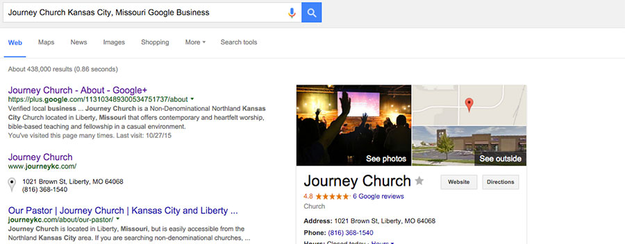 Google Search for Journey Church