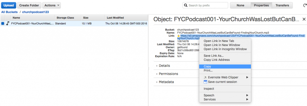 Copy the Podcast File Link from Amazon S3